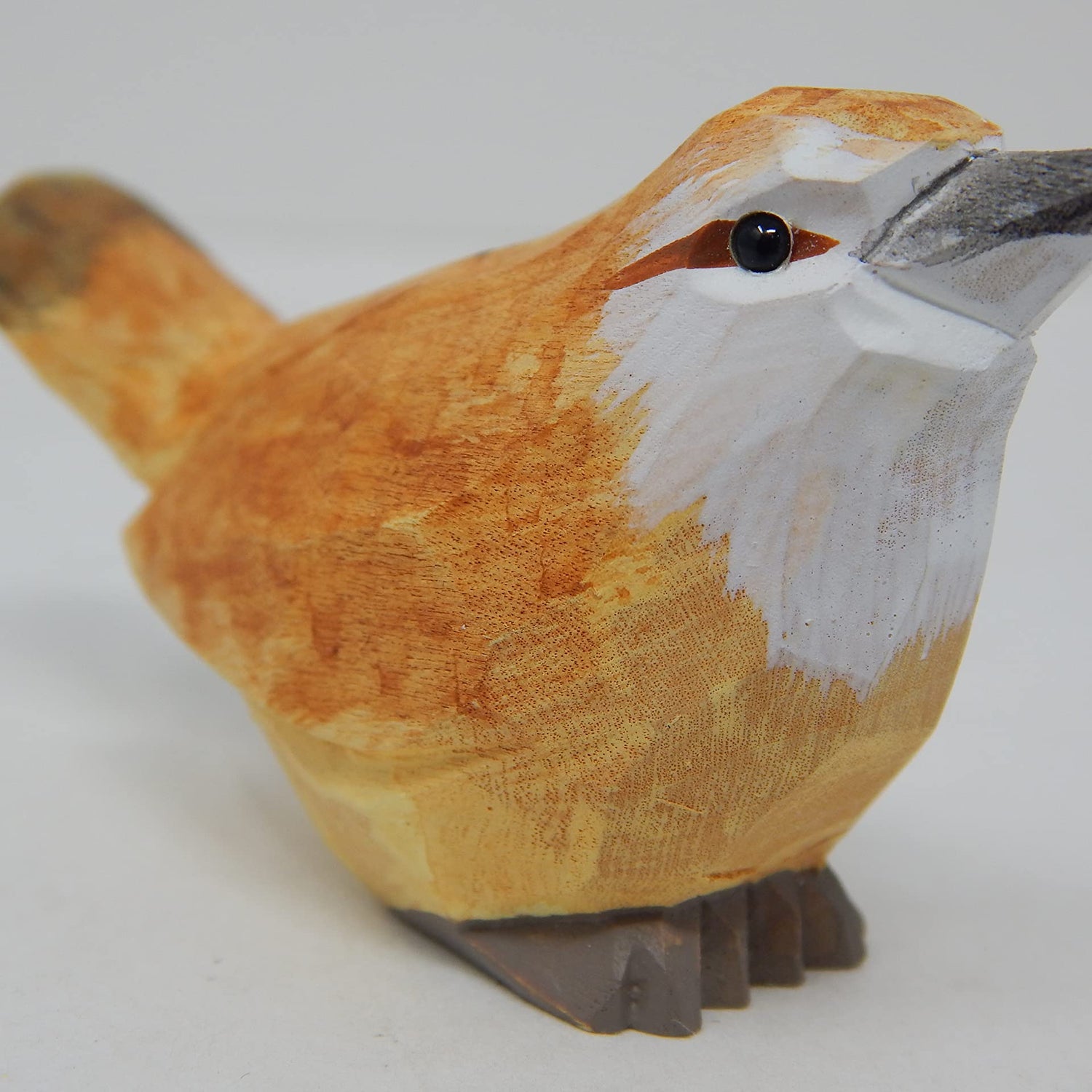 Selsela Carolina Wren Wood Figurine Statue Common Bird Miniature Handmade Art Craft Carve Small Animal Selsela