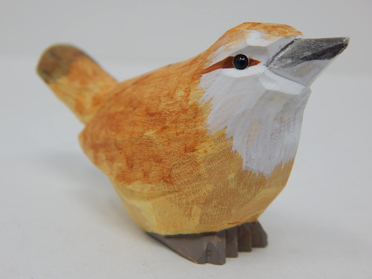 Selsela Carolina Wren Wood Figurine Statue Common Bird Miniature Handmade Art Craft Carve Small Animal Selsela
