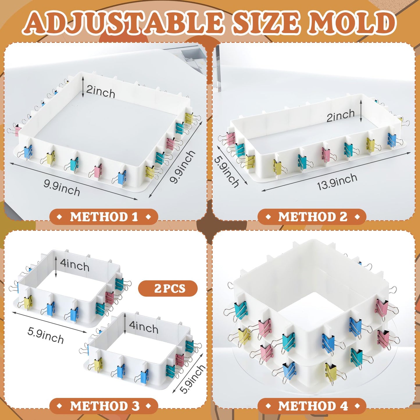 Tioncy 2 Pack Adjustable Mold Housing for Silicone Molds Making Reusable Plastic Housing Frame Silicone Mold Making Kit with Back Sheets Hot Glue - WoodArtSupply