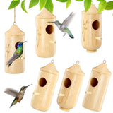 6 Pcs Humming Bird House for Outside Hanging Natural Wooden Hummingbird Nest Swinging Humming Bird Nest with Hemp Ropes for Garden Outdoor Window Qunclay