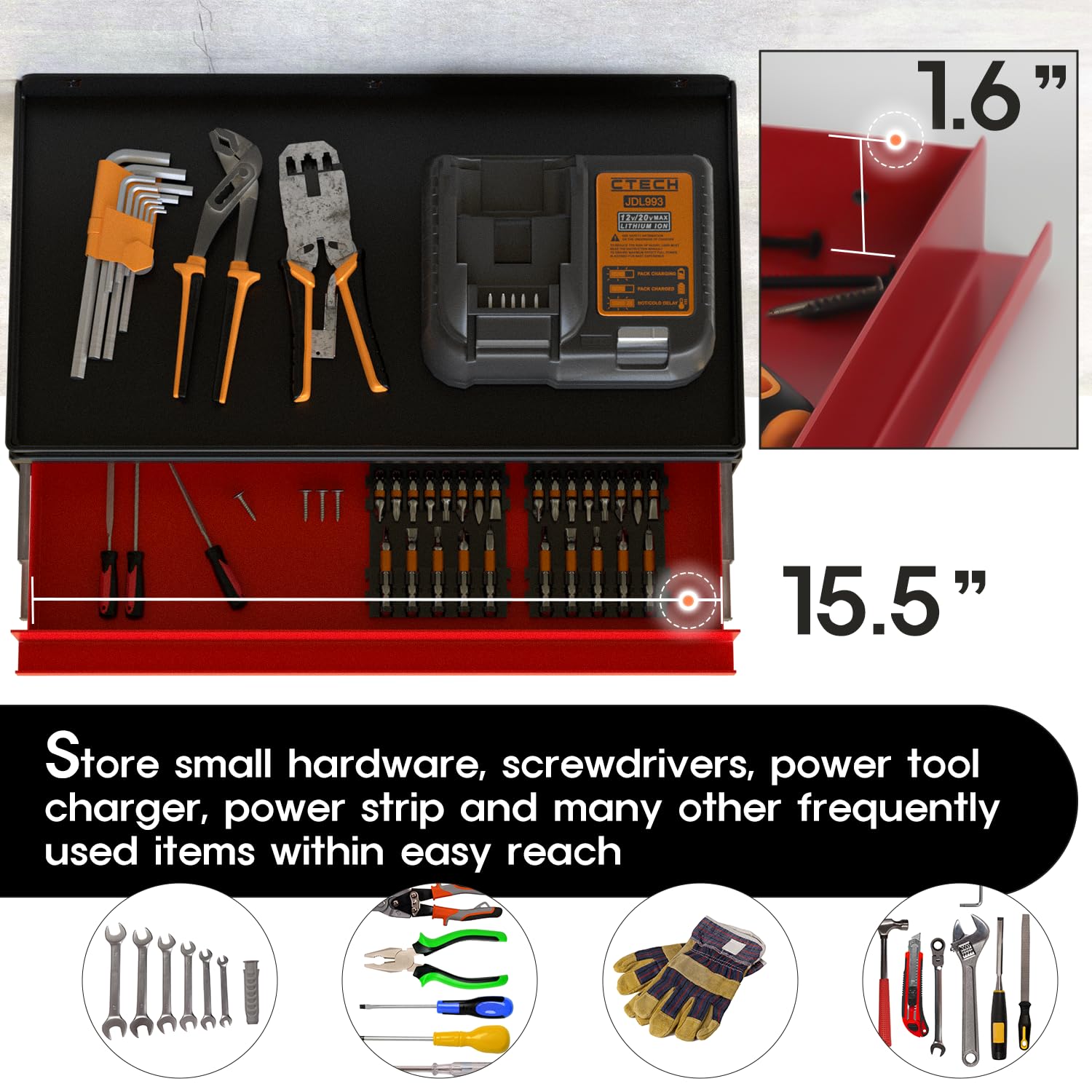 J JACKCUBE DESIGN Power Tool Organizer Wall Mount Holder- 3 Pack Heavy Duty Steel Drill Storage with Charging Station Rack and Shelf for Garage, - WoodArtSupply