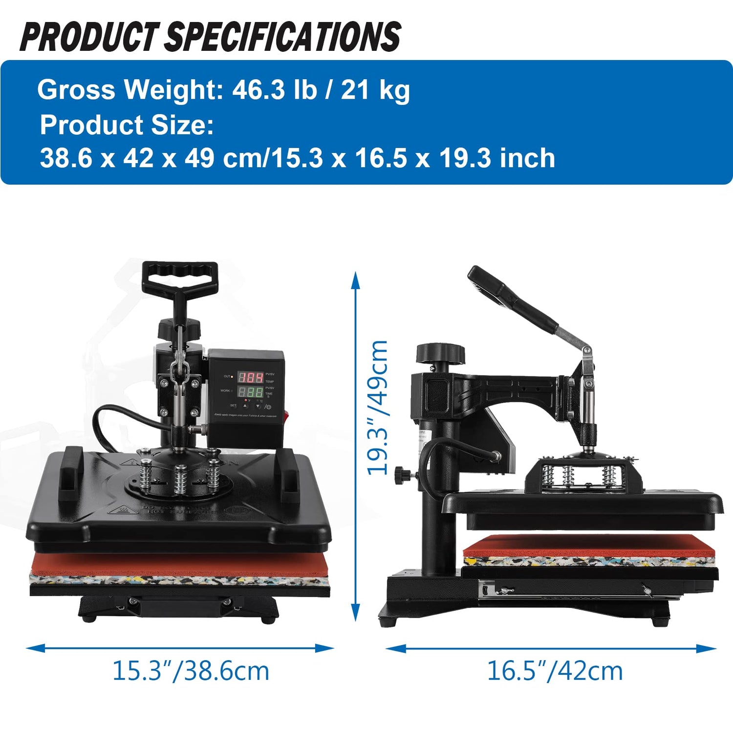 TOPDEEP 5 in 1 Heat Press Machine, 12x15 inch Swing Away Heat Press for Sublimation, T Shirt Pressing Machine Multifunction, Heat Press Transfer Topdeep