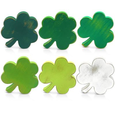 6 Pieces St Patricks Day Rustic Table Wooden Signs Unfinished Shamrock Table Centerpiece Indoor Irish Lucky Shamrock Standing Tabletop Decoration