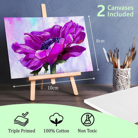 Acrylic Paint Set 8 Colors With 2 Canvases - Acrylic Paint Kit 2fl oz Bottles, Rich Pigmented, Matte Finish and Smooth Application Professional The Mega Deals