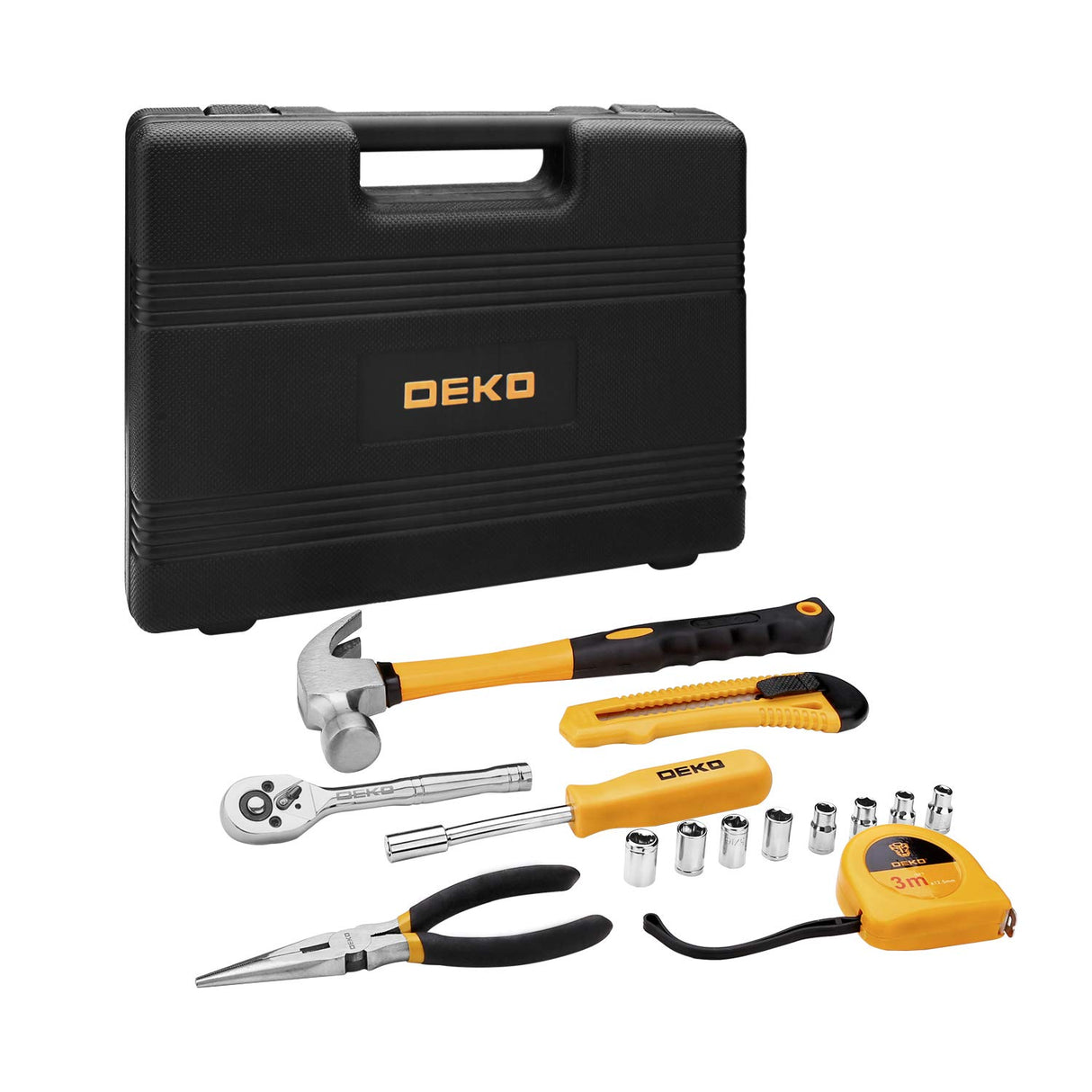 DEKOPRO 65 Pieces Tool Set General Household Hand Tool Kit with Storage Case Plastic ToolBox DEKOPRO