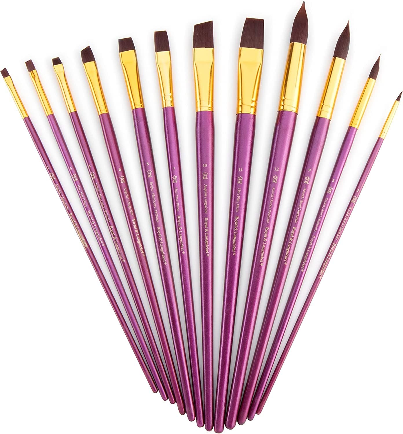 Royal Brush Manufacturing Royal and Langnickel Zip N' Close 12-Piece Brush Set, Firm Burgundy Taklon, Assorted Royal Brush
