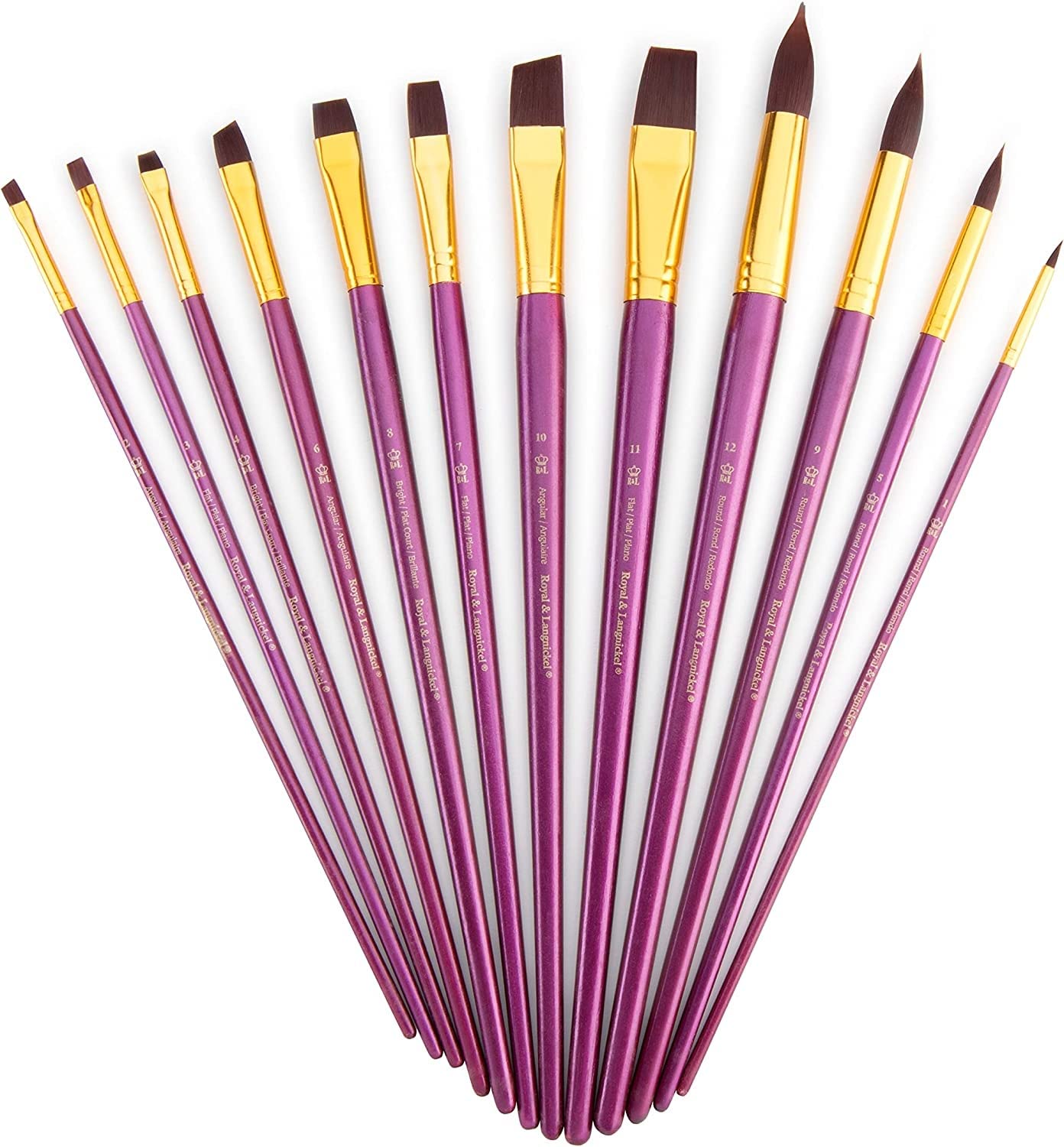 Royal Brush Manufacturing Royal and Langnickel Zip N' Close 12-Piece Brush Set, Firm Burgundy Taklon, Assorted - WoodArtSupply