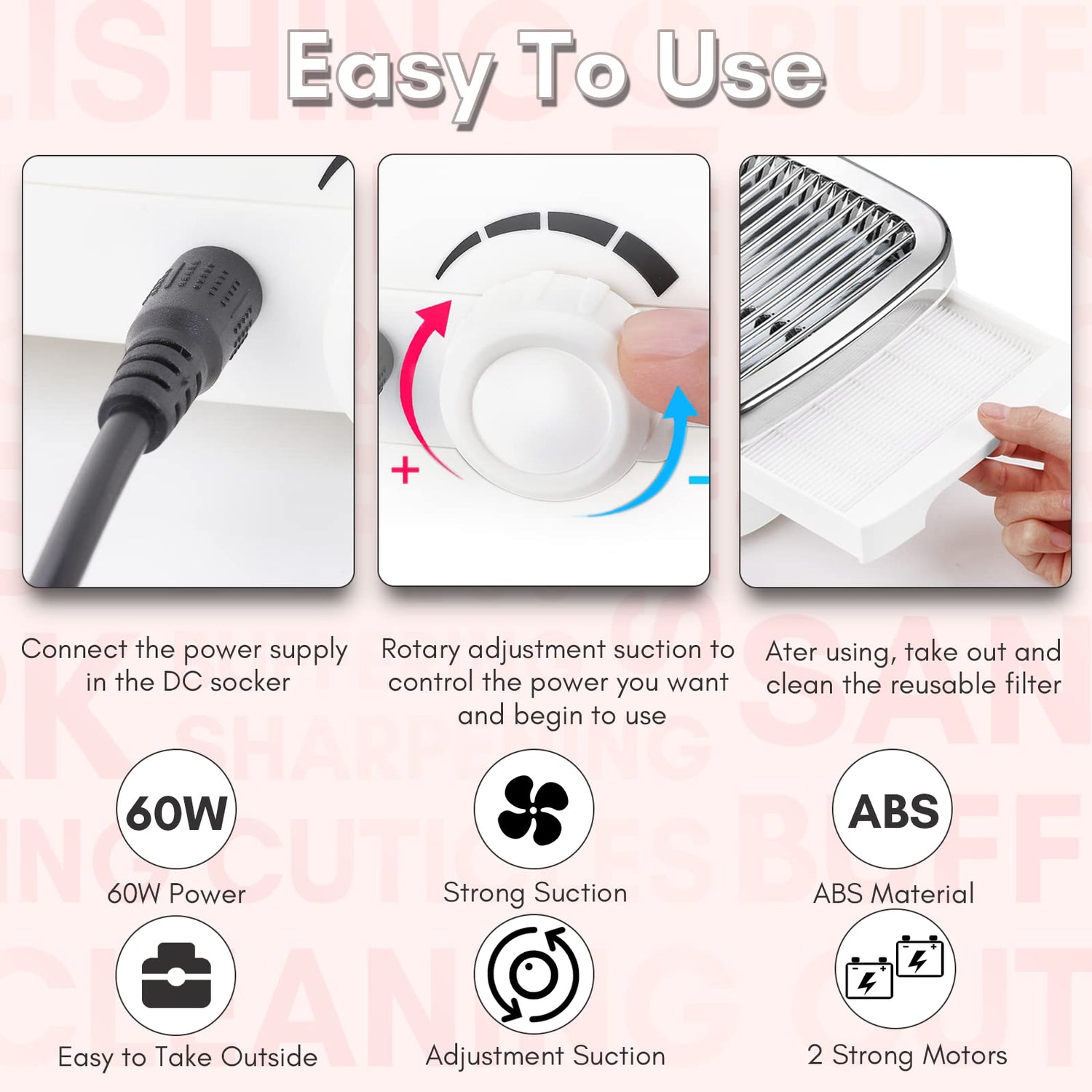 Makartt Nail Dust Collector 60W Extractor Vacuum Dust Collector for Nails Acrylic Nail Drill Dust Extractor Beauty Gift Nail Salon Equipment with 2 Makartt