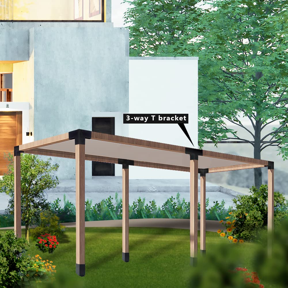 ITeVe.GD Pergola DIY Kit,2 Pcs 3-Way T-Angle Corner Brackets Elevated Wood Stand with Screws for 4"x4"(Inner Size:3.5"x3.5") Wood ITeVe.GD