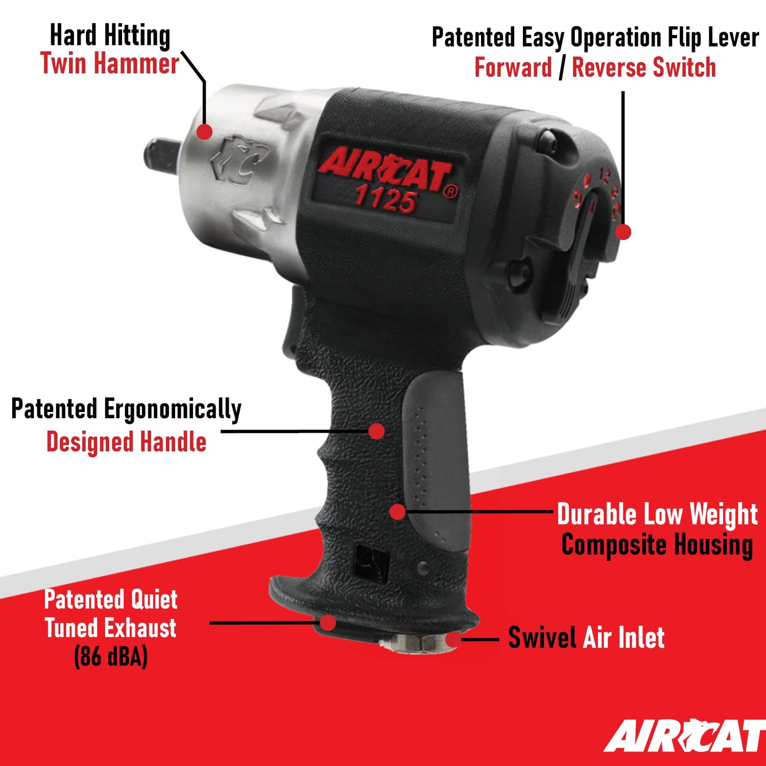 AIRCAT Pneumatic Tools 1125: 1/2" Composite Impact Wrench 1250 ft-lbs AIRCAT