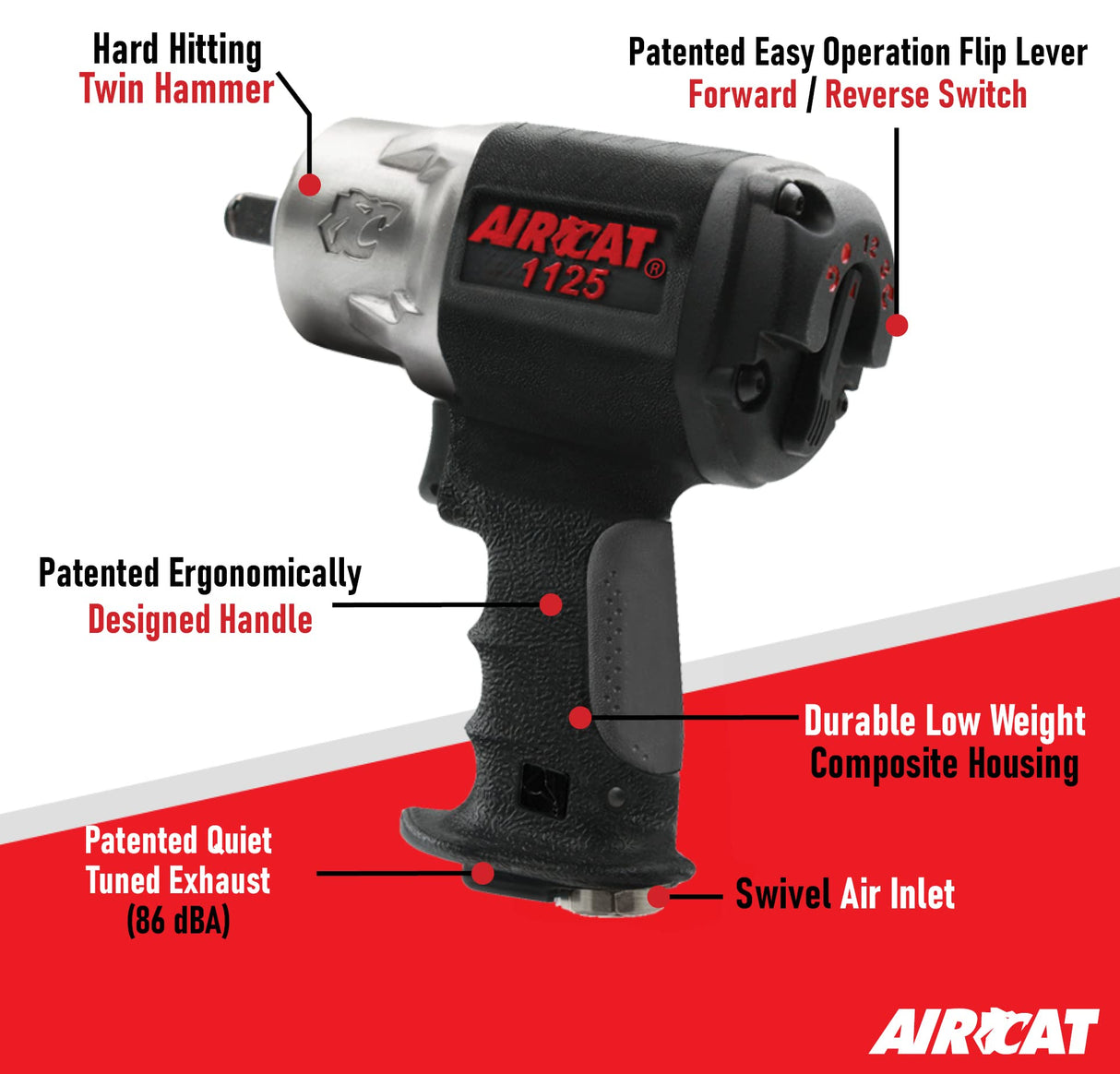 AIRCAT Pneumatic Tools 1125: 1/2" Composite Impact Wrench 1250 ft-lbs AIRCAT
