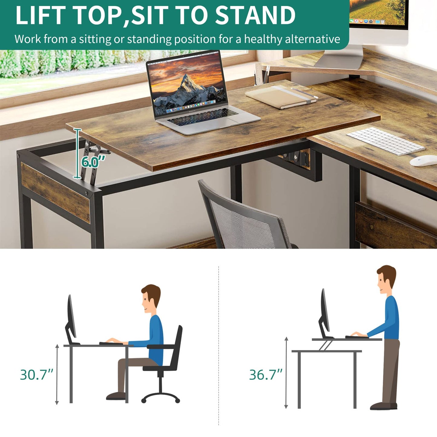 YITAHOME L Shaped Desk with File Drawer, 65" Large Computer Desk Corner Desk with Lift Top, Standing Desk Height Adjustable with Monitor Stand &