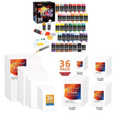 Shuttle Art Acrylic Painting Bundle, Set for 36 Colors Acrylic Paint in Bottles (60ml/2oz) + 36 Multi Pack Painting Canvas Panels Shuttle Art