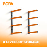 Bora Portamate Wood Organizer and Lumber Storage Metal Rack with 4-Level Wall Mount, Indoor & Outdoor Use PBR-0410 Bora