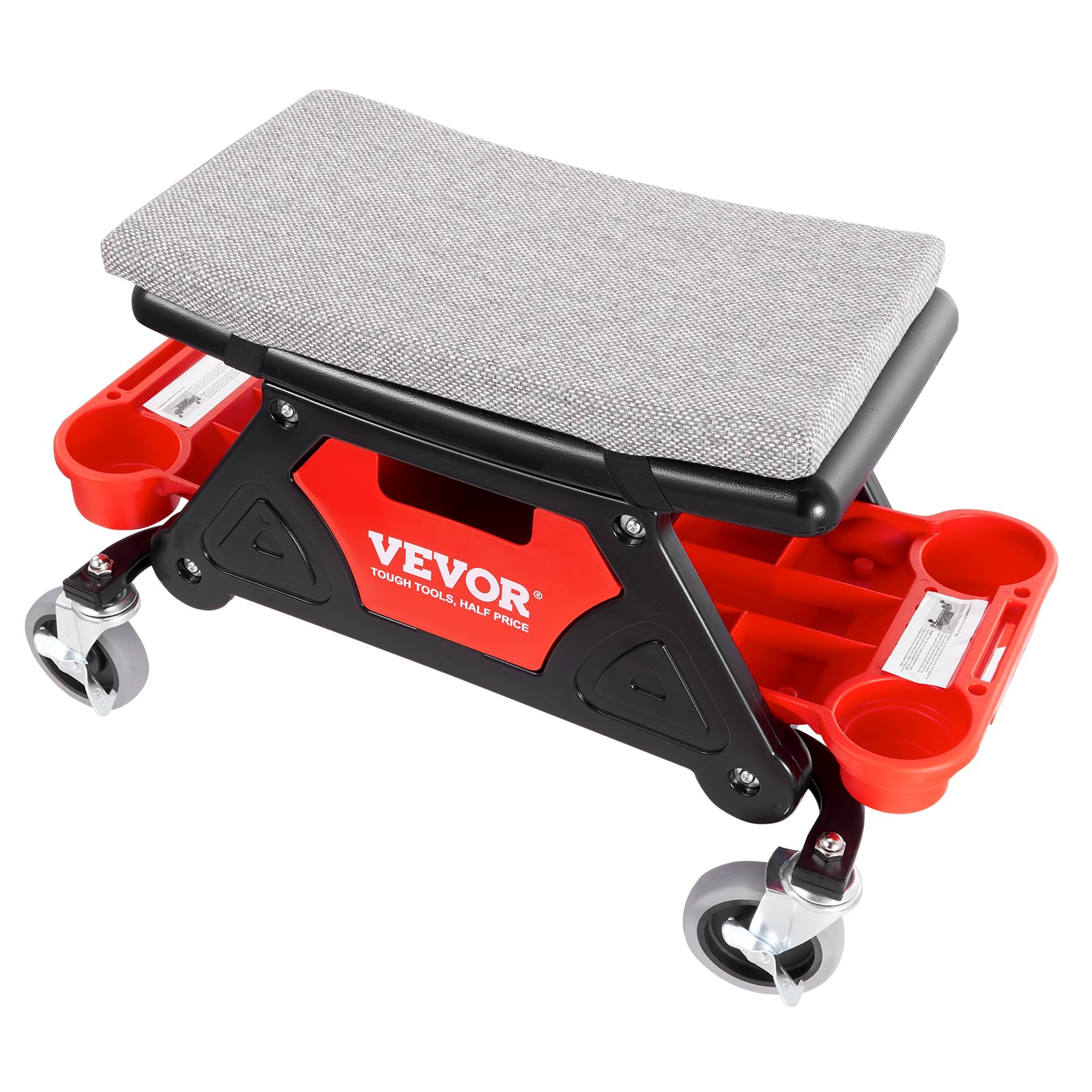 VEVOR Mechanic Stool 300 LBS Capacity Garage Stool with Wheels, Heavy Duty Rolling Mechanics Seat, with Three Slide Out Tool Trays and Drawer, - WoodArtSupply