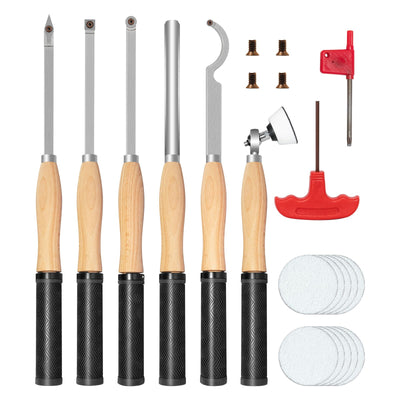 DEEFIINE Carbide Tipped Wood Lathe Turning Tools Set with Bowl sander, Lathe Rougher And Finisher Swan Neck Hollowing Tools With 4pcs Carbide Inserts