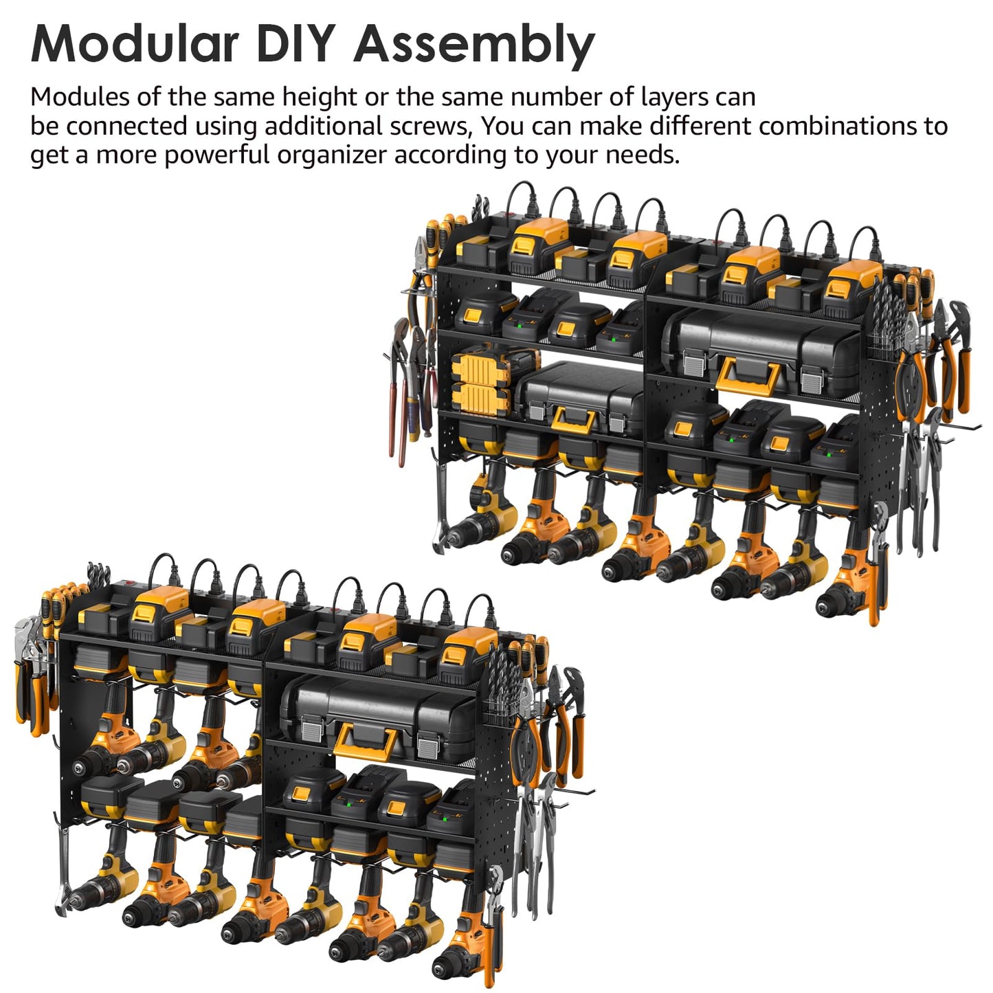 CCCEI Modular Pegboard Rack Power Tool Organizer with Charging Station. 4 Layer Wall Mount Drill Holder, Mechanic Tool Battery Charger Organizer. - WoodArtSupply