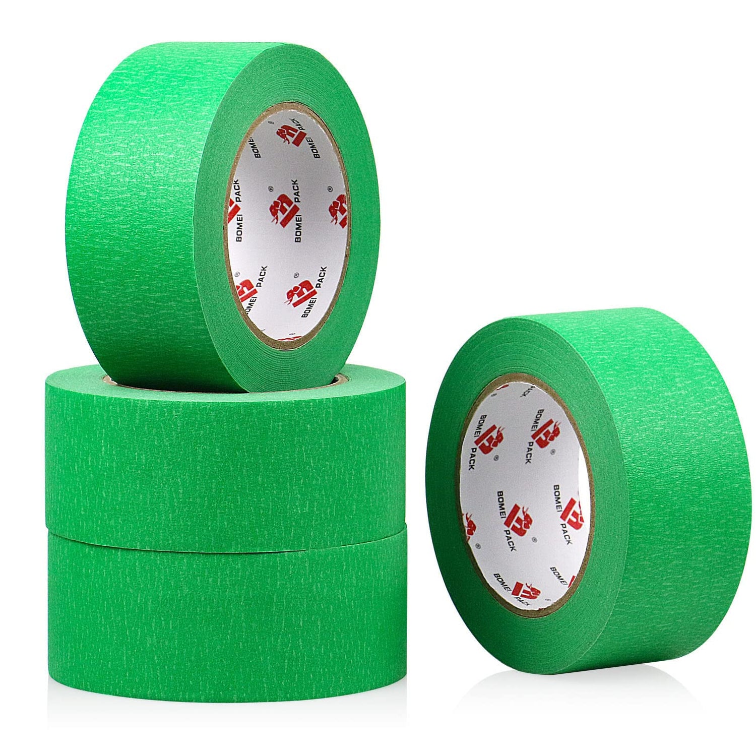 BOMEI PACK Green Painters Tape 2 inch Wide, Medium Adhesive Green Masking Tape 2 inch x 55 Yards (220 Total Yards) 4 Rolls, Residue-Free Wall Trim BOMEI PACK