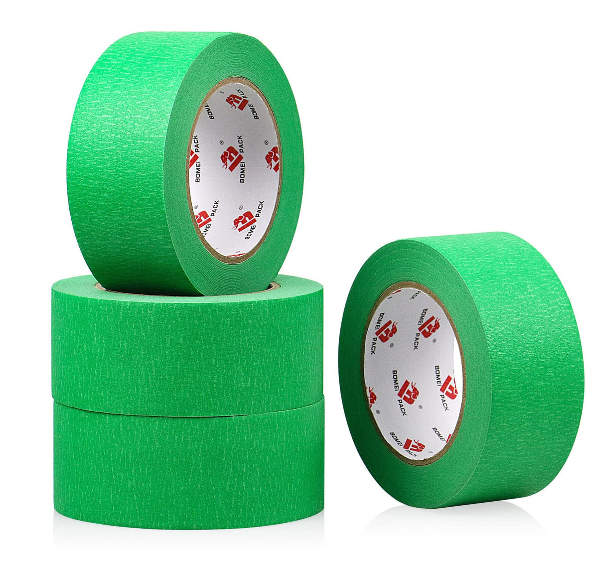 BOMEI PACK Green Painters Tape 2 inch Wide, Medium Adhesive Green Masking Tape 2 inch x 55 Yards (220 Total Yards) 4 Rolls, Residue-Free Wall Trim BOMEI PACK