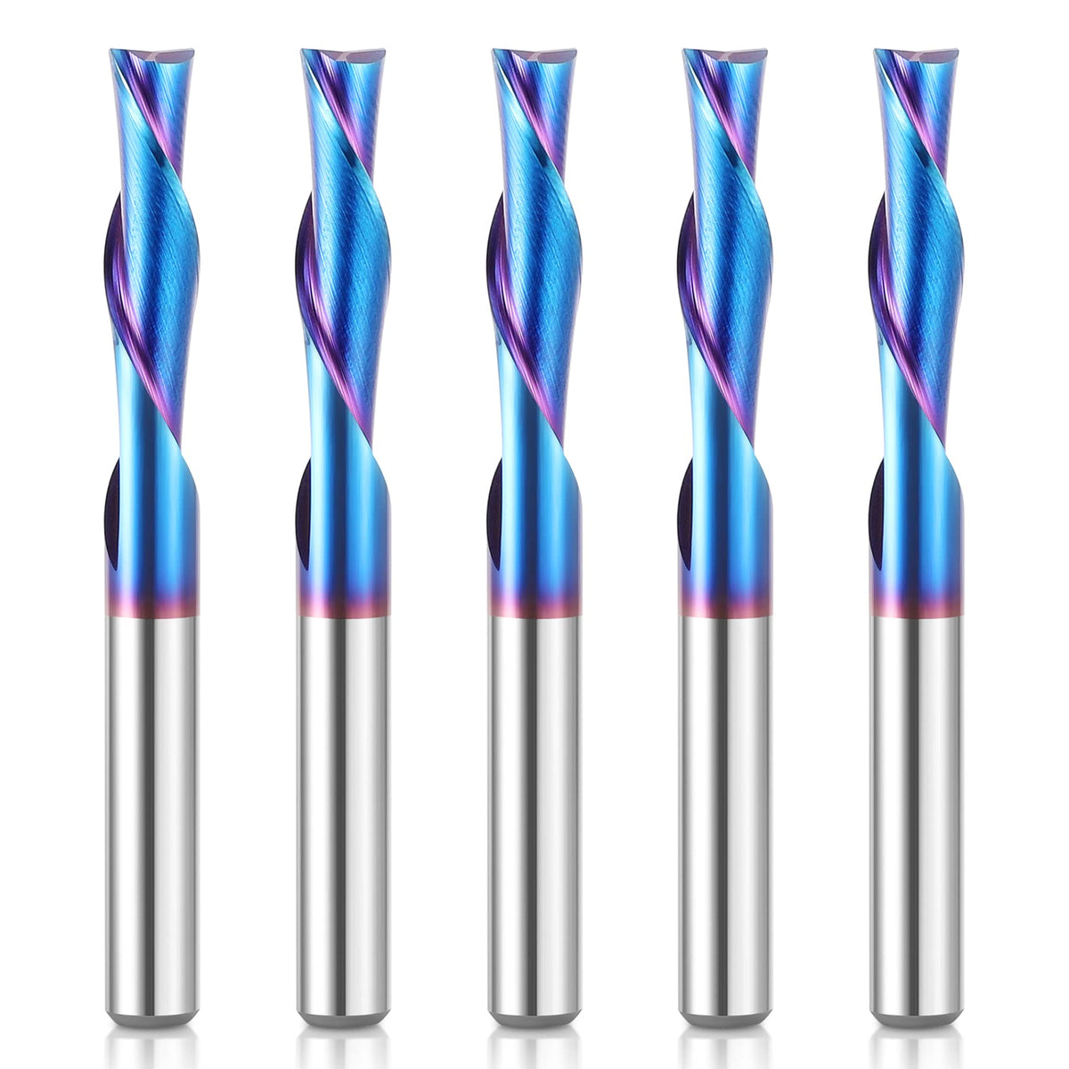 HQMaster 1/8" Shank End Mill Set - 10 Pack Double Edged 2 Flute Spiral Router Bits, Tungsten Steel, 12mm CEL
