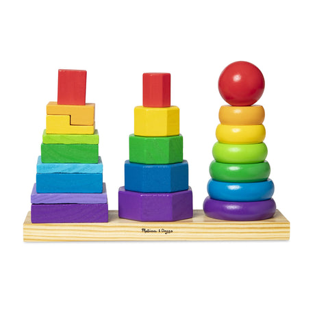 Melissa & Doug Geometric Stacker - Wooden Educational Toy - Shape Sorter And Stacking Toy, Stacking Tower Toy For Babies, Toddlers And Kids Ages 2+, Melissa & Doug