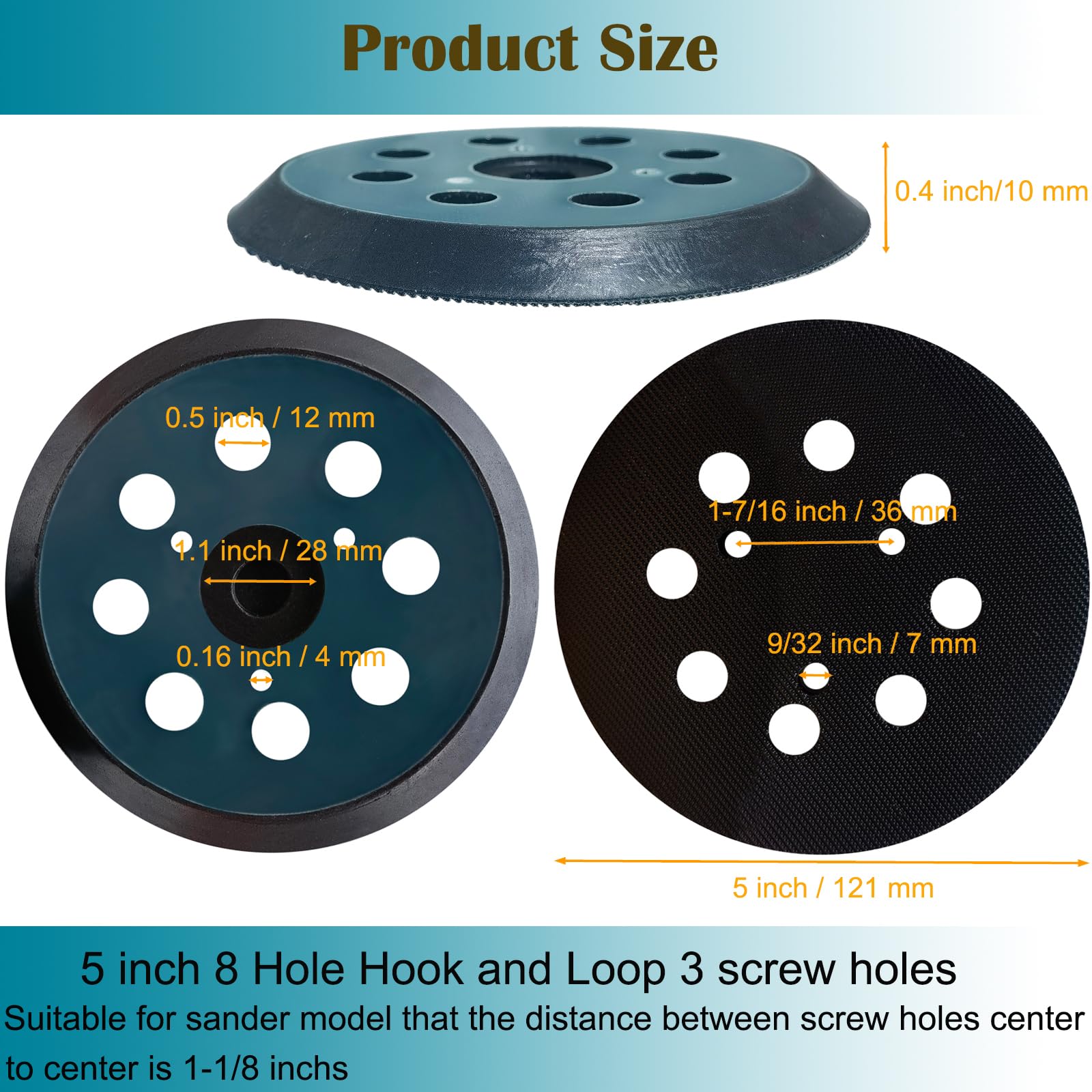 5 Inch 8 Hole Replacement Sander Pad for Makita BO5010 BO5030K BO5031K BO5041K XOB01Z Orbital Sander -5" Hook and Loop Sanding Pad for Wood and - WoodArtSupply