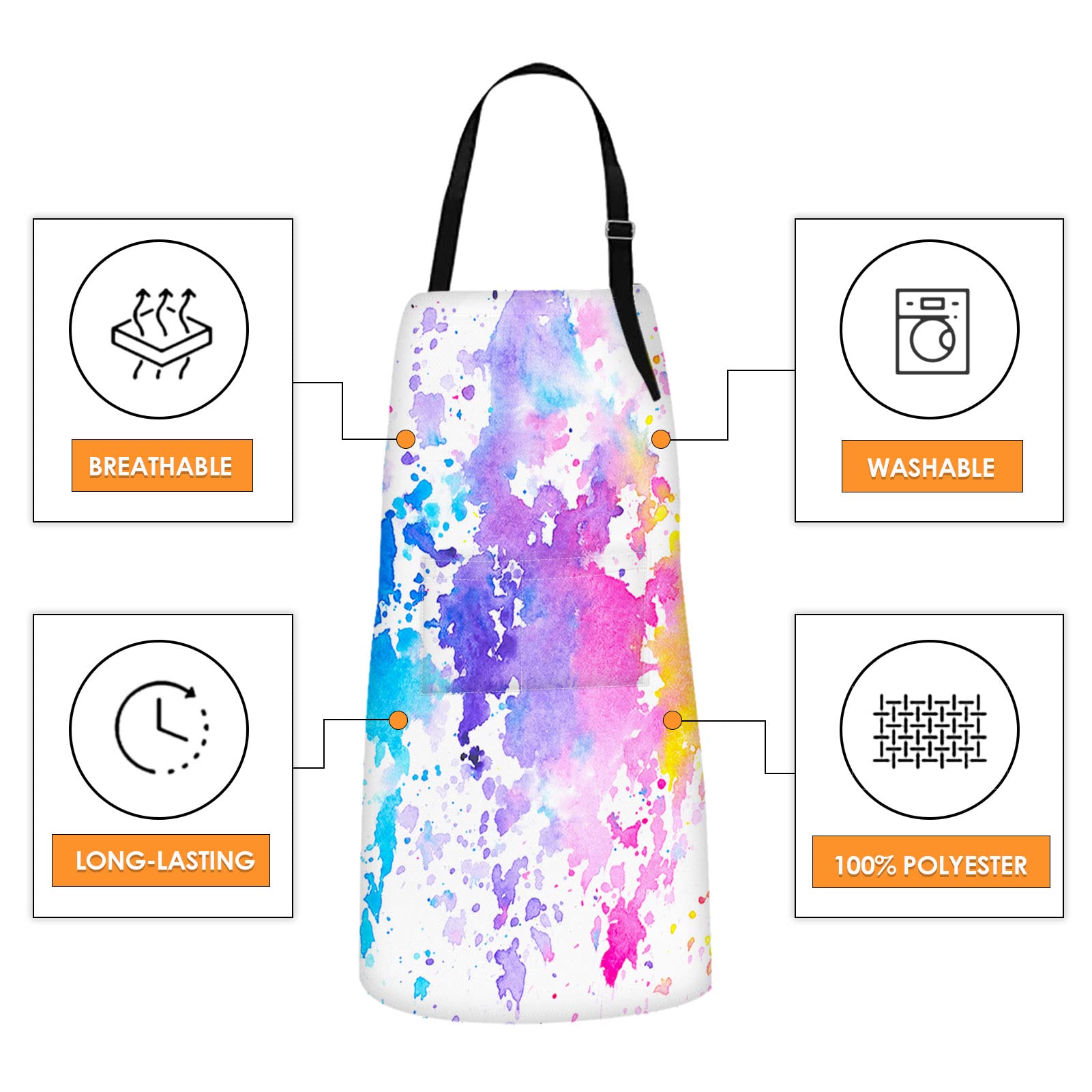 Britimes Apron Home Kitchen Cooking Baking Gardening for Women Men with Pockets Shades Watercolor Clouds Colorful Paint 32x28 inch - WoodArtSupply