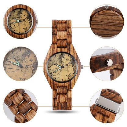 Godchoices Personalized Photo Wood Watch Engraved Text Double-Sided Custom Wrist Watch for Men Father Fiance Groomsmen Gifts Ideas Anniversary - WoodArtSupply