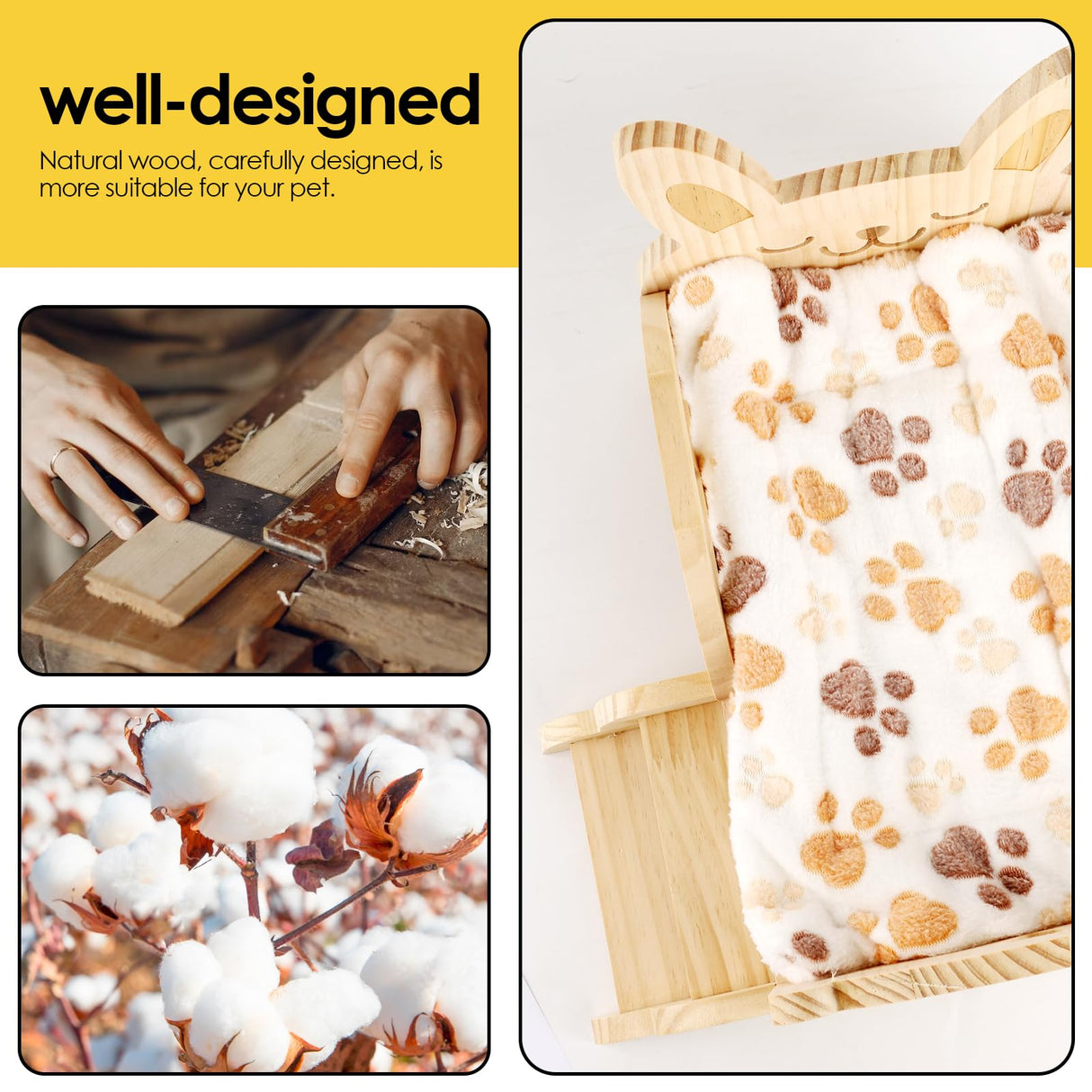 HOSUKKO Wooden Guinea Pig Bed with Mat 13.5IN X 9.3IN Guinea Pig Bunny Detachable Hideout with Stairs Small Animal Cute Warm Habitats for Hamsters HOSUKKO