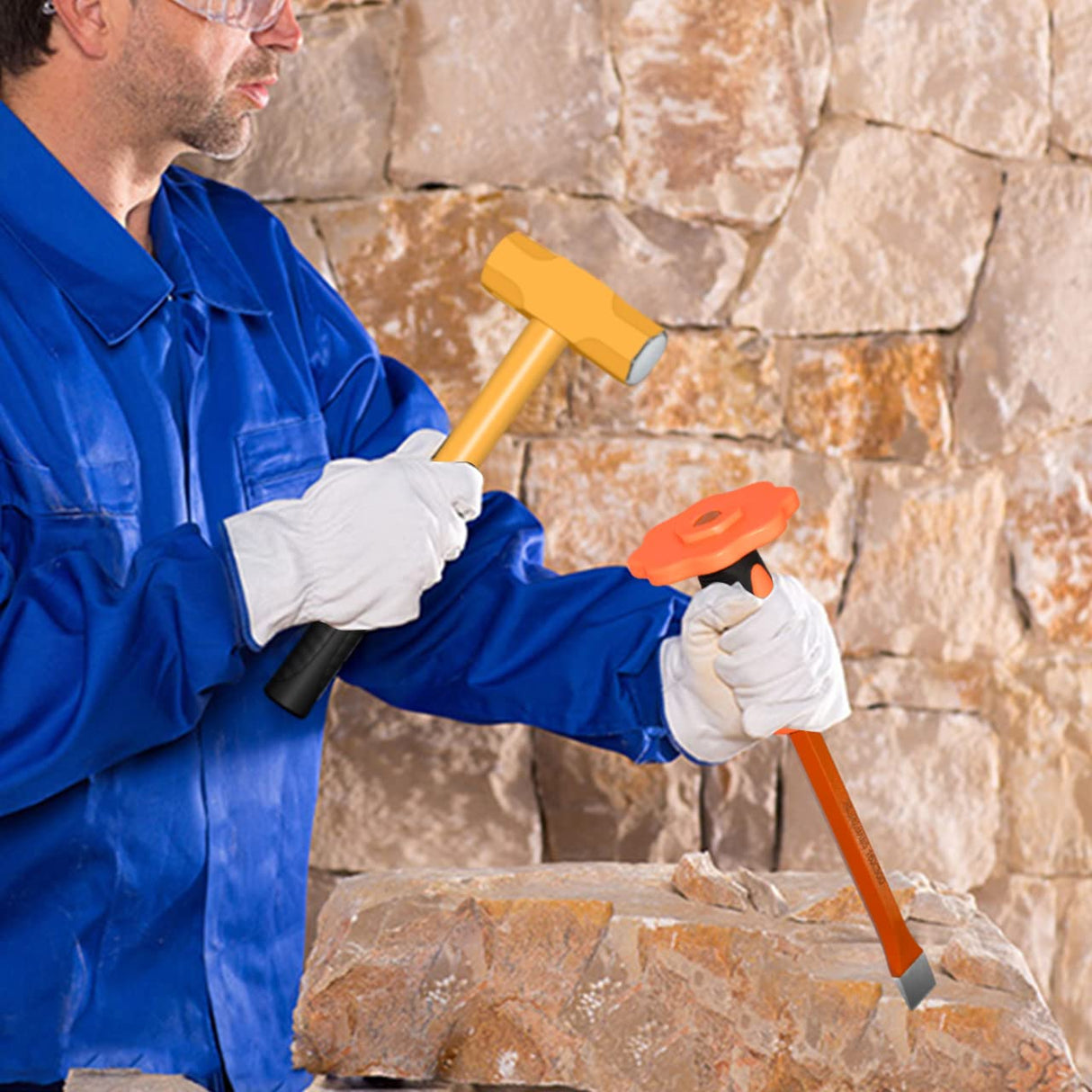 ZUZUAN 12-Inch Heavy Duty Flat Chisel with Hand Protection,Flat Head,Demolishing/Masonry/Carving/Concrete Breaker Chisels with Bi-Material Hand Guard ZUZUAN