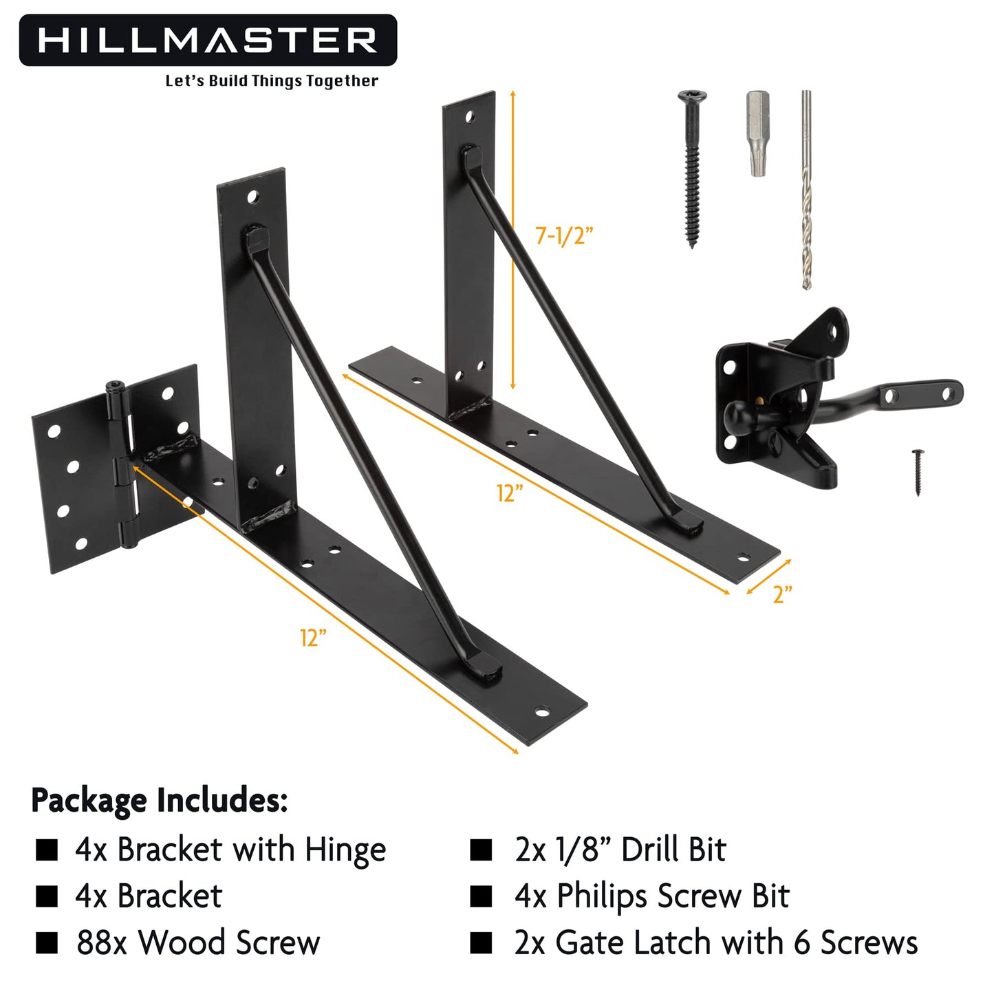 HILLMASTER 2 Sets Gate Corner Brace Bracket Heavy Duty Anti Sag Gate Frame Kit Adjustable Gate Hardware for Wooden Fences, Shed Doors, Driveway - WoodArtSupply