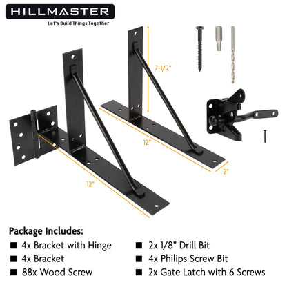 HILLMASTER 2 Sets Gate Corner Brace Bracket Heavy Duty Anti Sag Gate Frame Kit Adjustable Gate Hardware for Wooden Fences, Shed Doors, Driveway