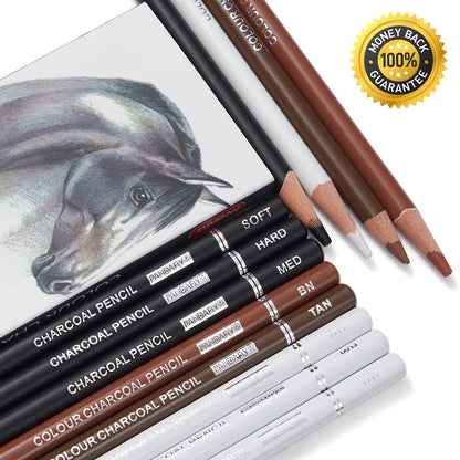 MARKART Colour Charcoal Pencils Drawing Set, 8 Pieces Black White Charcoal  Pencils for Sketching, Shading, Blending, Pastel Chalk Pencils for
