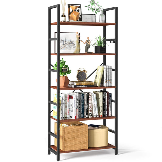 Yoobure 5 Tier Bookshelf - Tall Book Shelf Modern Bookcase for CDs/Movies/Books, Rustic Book Case Industrial Bookshelves Book Storage Organizer for