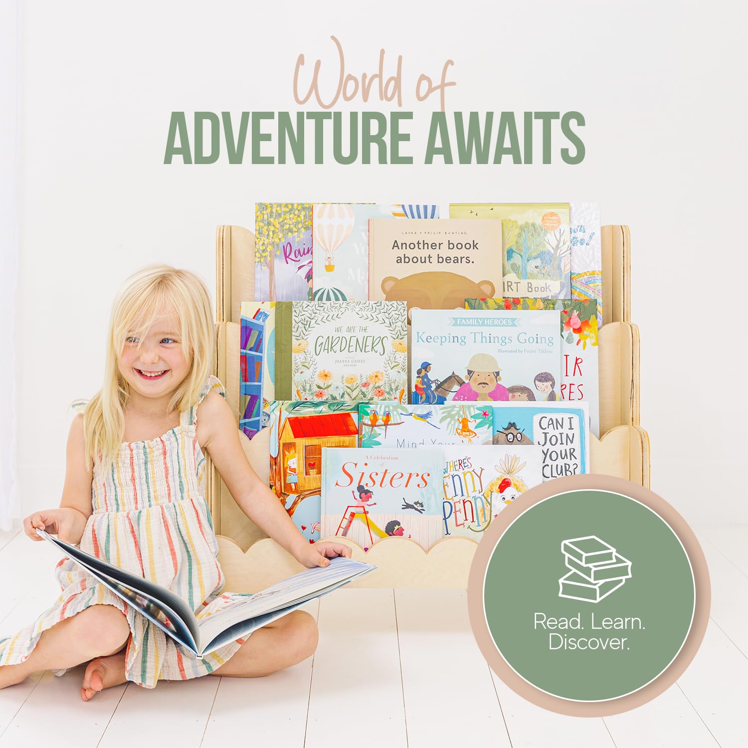 Fable Twig Scalloped Edge Wooden Kids Bookshelf - 3-Tier Montessori Book Organizer for Playroom and Nursery Fable Twig