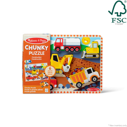 Melissa & Doug Construction Vehicles Wooden Chunky Puzzle (6 pcs), Multicolor, 11.95 x 8.95 x 1.0 - WoodArtSupply