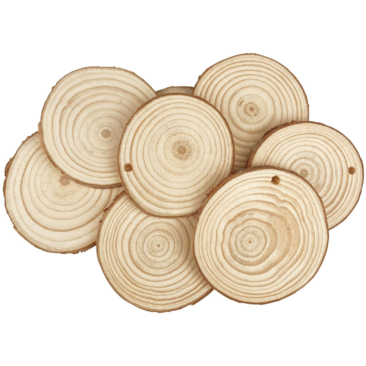 30 Pcs Natural Wood Slices, Unfinished Wooden Circles Slices with Hole, Tree Slices DIY Christmas Ornaments, 2.4-2.8 Inches Tree Slices HANWER