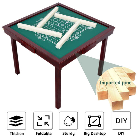 MJTABLE Wooden Mahjong Table, 35" Folding Square Card Tables, Wear-Resistant Nylon Desktop, Board Game Domino Table, Poker Cards, Mahjong, Board MJTABLE
