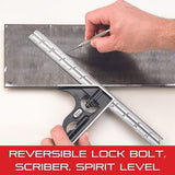 Starrett Steel Combination Square with Square Head - 12" Blade Length, Forged and Hardened Steel Heads, Reversible Lock Bolt, Scriber, 16R Graduation Starrett