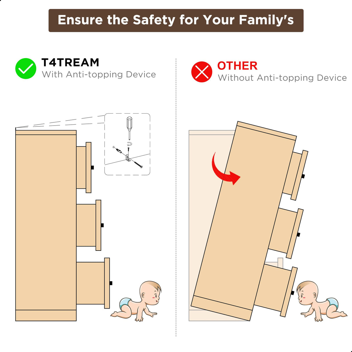 T4TREAM Farmhouse 7 Drawers Dresser Chests for Bedroom, Wood Rustic Tall Chest of Drawers, Dressers Organizer for Bedroom, Living Room, Hallway, T4TREAM