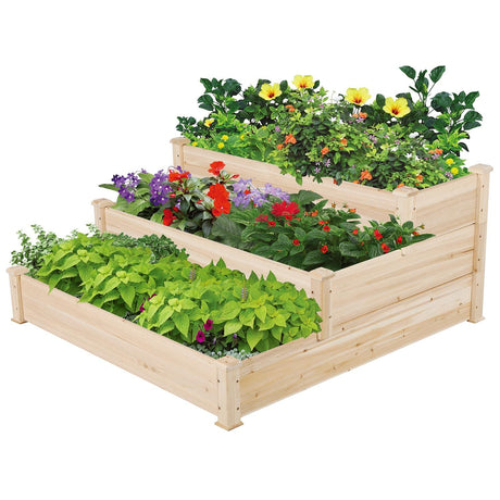 Yaheetech 3 Tier 47 x 47 x 22in Raised Garden Bed Horticulture Outdoor Elevated Flower Box Tiered Garden Bed Wooden Vegetables Growing Planter for Yaheetech