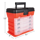 Storage Tool Box - Portable Multipurpose Organizer With Main Top Compartment and 4 Removable Multi-Compartment Trays by Stalwart,Red,11 in x 7 in x Stalwart