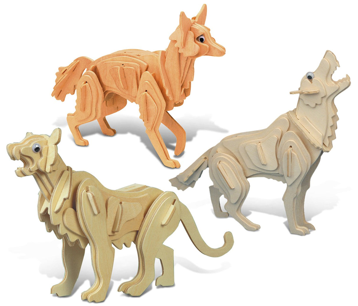 Puzzled Bundle of Mountain Lion, Wolf and Coyote Wooden 3D Puzzle Construction Kit, Fun & Educational DIY Wild Animals Toy Assemble Model Unfinished Puzzled