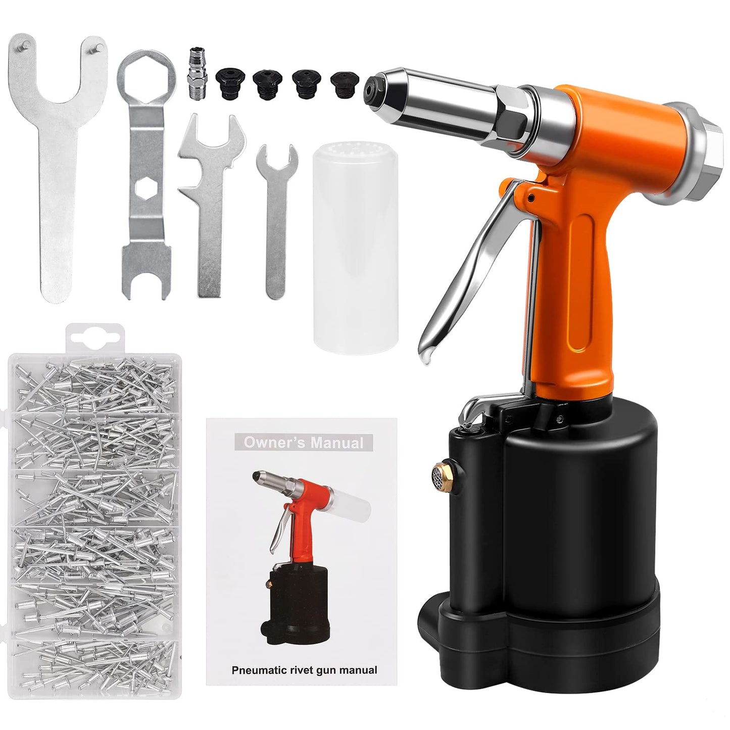 AUTTGINN Pop Pneumatic Rivet Nut Gun Hydraulic Air Double Power Pop Riveter Tool Rivet Gun Hand Tool Set Pneumatic Tool with 500 PCS Rivets 3/32",