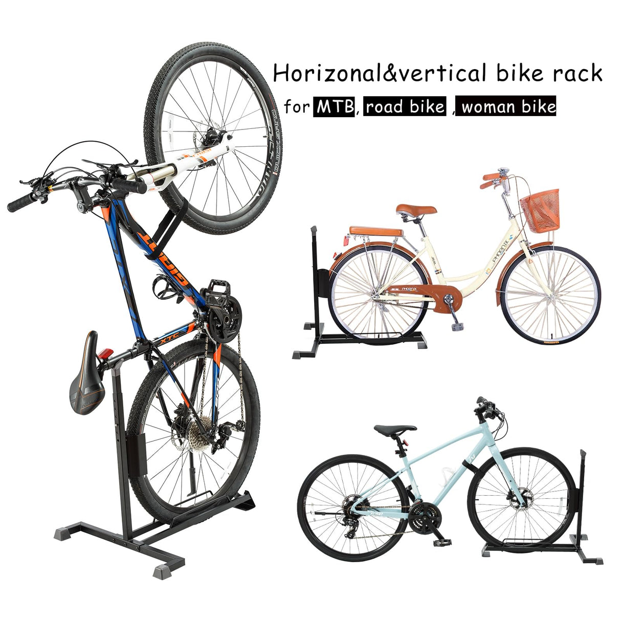 Bike Stand for Vertical and Horizontal Bike Storage,Upright Bicycle Stand Indoor,Standing Bike Rack for Garage Floor,Suit for MTB,Road Bike,Woman YueTong