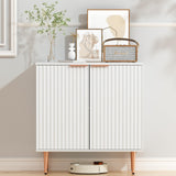 EOYUTLLY White Storage Cabinet,Wood Sideboard Buffet Cabinet with Fluted Textured & Rose Gold Colored Metal Legs, Accent Cabinet for Living EOYUTLLY