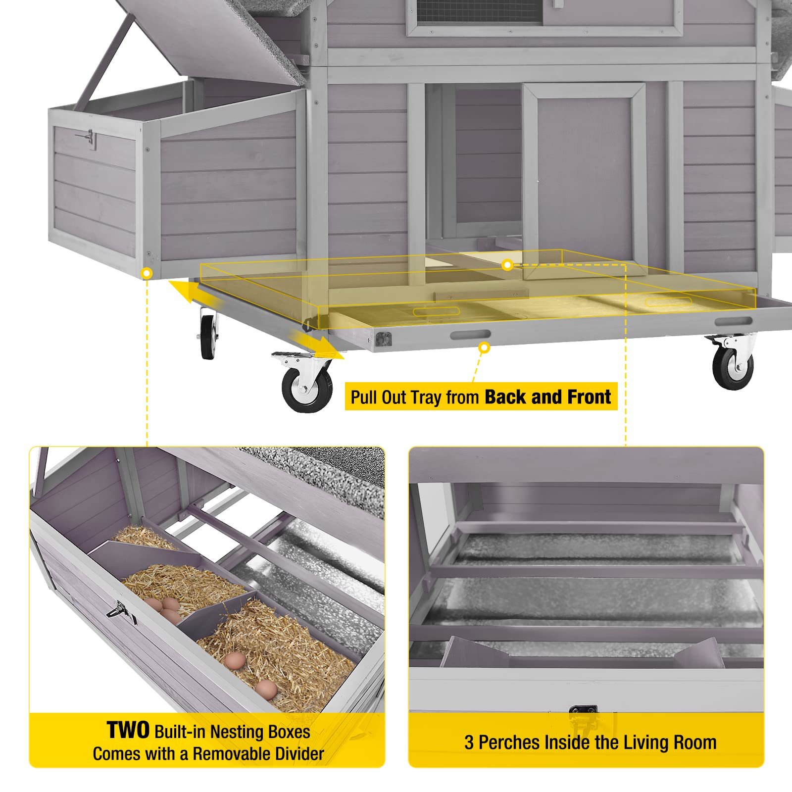 Aivituvin Portable Chicken Coops Poultry Cage with Wheels, Outdoor Hen House with Nesting Box, Outdoor Duck House Weatherproof Mobile Chicken House - WoodArtSupply