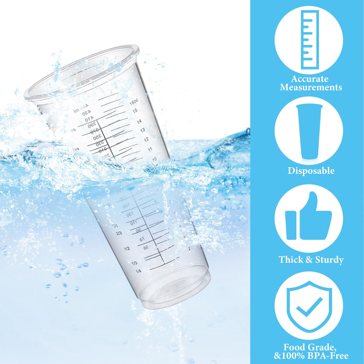 Dandat 100 Pcs Disposable Measuring Cups for Resin 16 oz Resin Epoxy Measuring Cups Mixing Cup Reusable Plastic Measuring Cup for Cooking & Baking Dandat