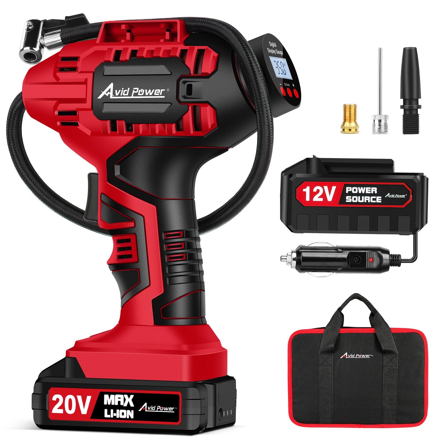 AVID POWER Tire Inflator Portable Air Compressor, 20V Cordless Car Tire Pump, Rechargeable Battery Powered Air Compressor w/12V DC Adapter, Digital AVID POWER