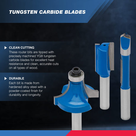 HILTEX 10100 Tungsten Carbide Router Bits, 15 Piece Router Bit Set, 1/4” Router Bit Shank Tungsten Carbide Router Bits, Chamfer Router Bits for Hiltex